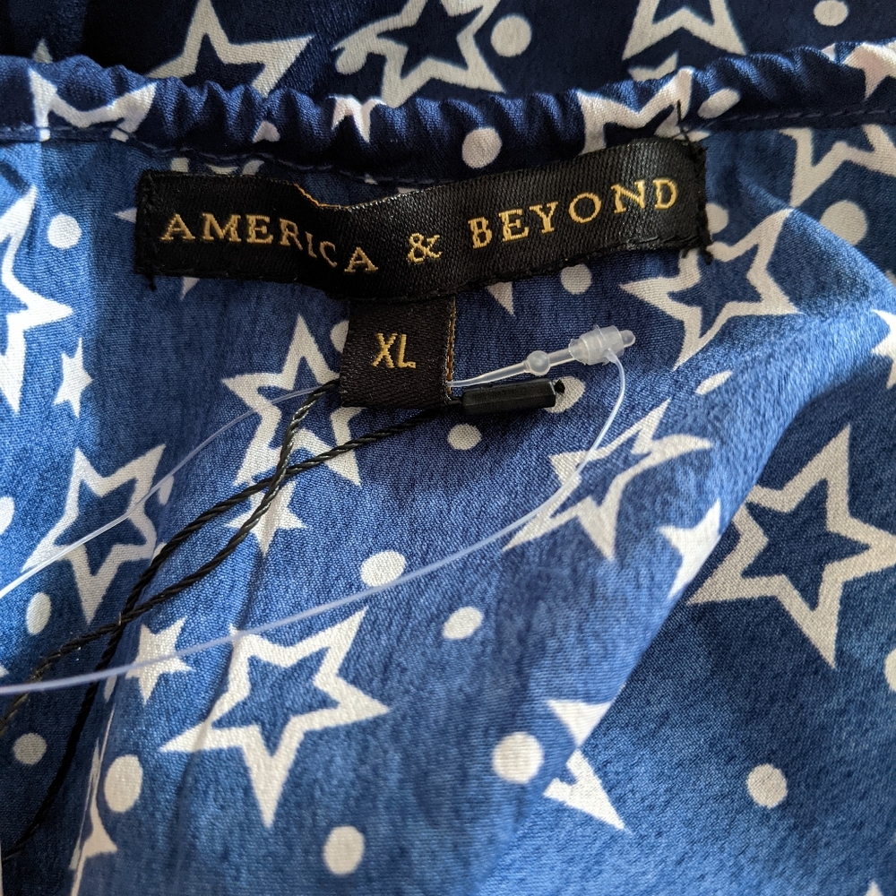 America & Beyond  Star Print Navy Blue Criss Cross Cami Top XL - Picture 5 of 6